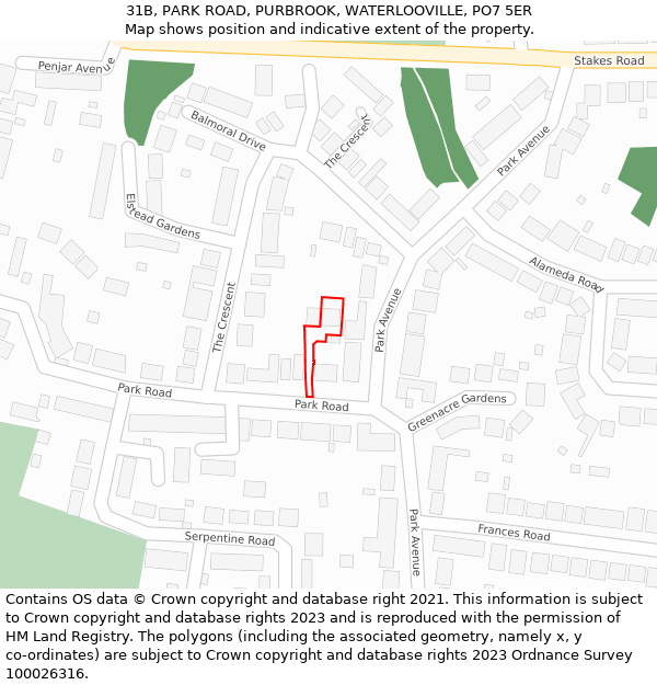 31B, PARK ROAD, PURBROOK, WATERLOOVILLE, PO7 5ER: Location map and indicative extent of plot