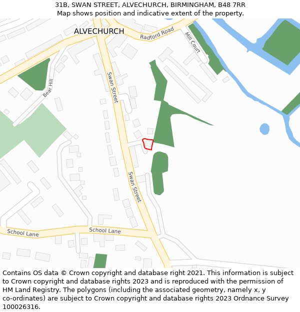 31B, SWAN STREET, ALVECHURCH, BIRMINGHAM, B48 7RR: Location map and indicative extent of plot