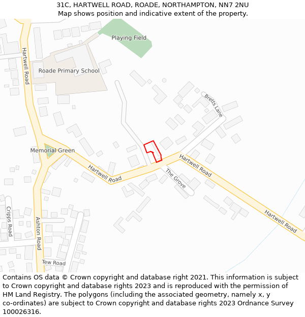 31C, HARTWELL ROAD, ROADE, NORTHAMPTON, NN7 2NU: Location map and indicative extent of plot