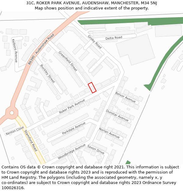 31C, ROKER PARK AVENUE, AUDENSHAW, MANCHESTER, M34 5NJ: Location map and indicative extent of plot