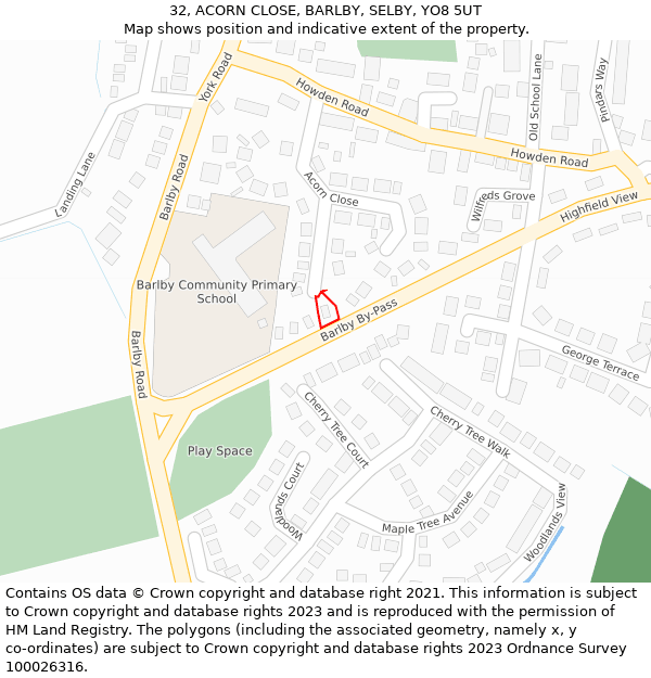 32, ACORN CLOSE, BARLBY, SELBY, YO8 5UT: Location map and indicative extent of plot