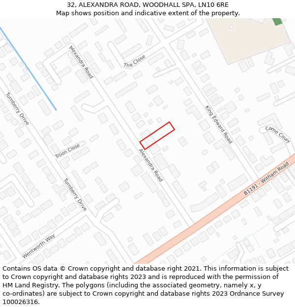 32, ALEXANDRA ROAD, WOODHALL SPA, LN10 6RE: Location map and indicative extent of plot