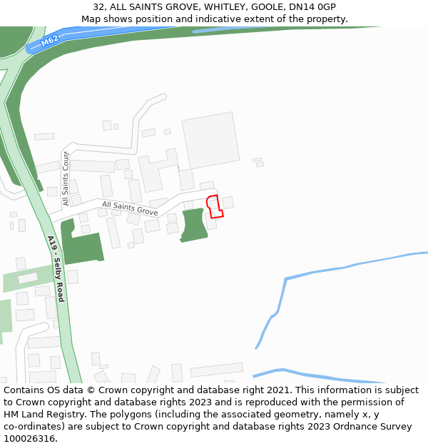 32, ALL SAINTS GROVE, WHITLEY, GOOLE, DN14 0GP: Location map and indicative extent of plot