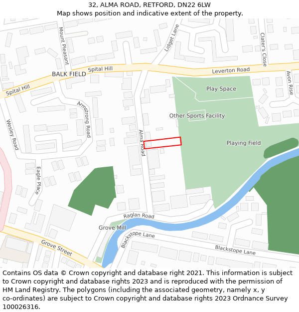 32, ALMA ROAD, RETFORD, DN22 6LW: Location map and indicative extent of plot
