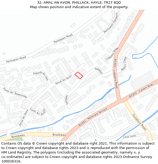 32, AMAL AN AVON, PHILLACK, HAYLE, TR27 4QD: Location map and indicative extent of plot