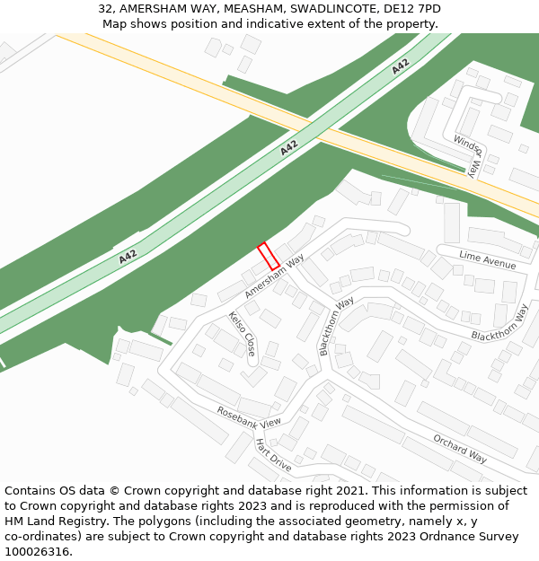 32, AMERSHAM WAY, MEASHAM, SWADLINCOTE, DE12 7PD: Location map and indicative extent of plot