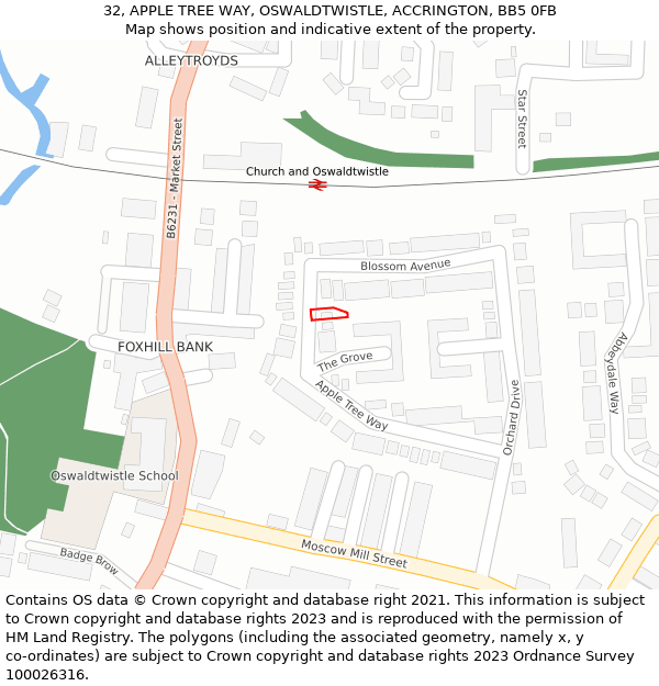 32, APPLE TREE WAY, OSWALDTWISTLE, ACCRINGTON, BB5 0FB: Location map and indicative extent of plot