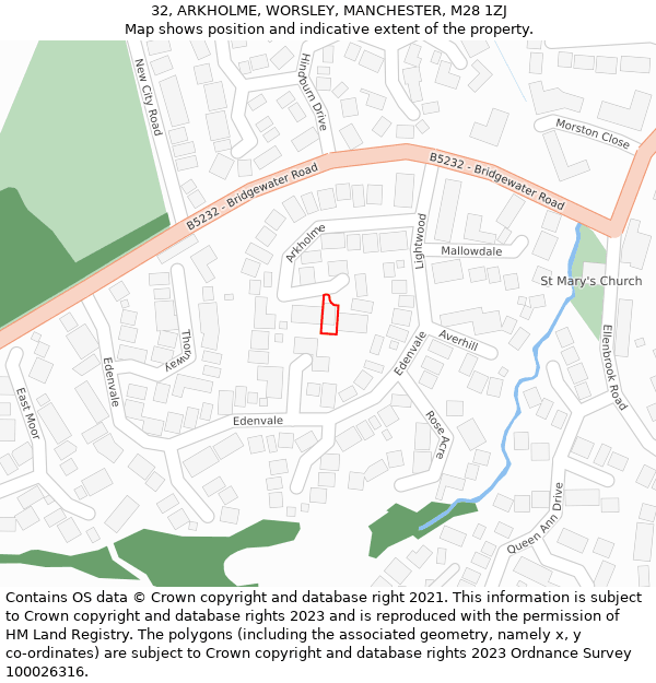 32, ARKHOLME, WORSLEY, MANCHESTER, M28 1ZJ: Location map and indicative extent of plot