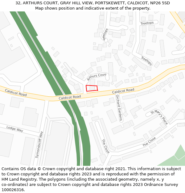 32, ARTHURS COURT, GRAY HILL VIEW, PORTSKEWETT, CALDICOT, NP26 5SD: Location map and indicative extent of plot