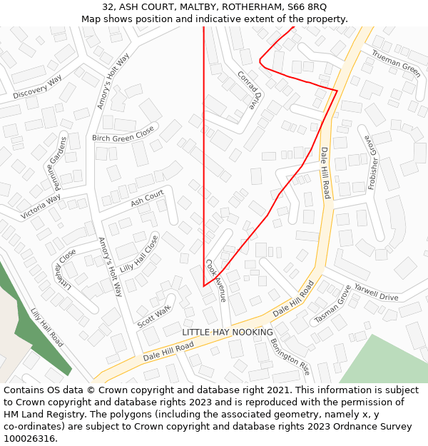 32, ASH COURT, MALTBY, ROTHERHAM, S66 8RQ: Location map and indicative extent of plot