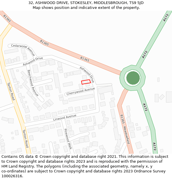 32, ASHWOOD DRIVE, STOKESLEY, MIDDLESBROUGH, TS9 5JD: Location map and indicative extent of plot