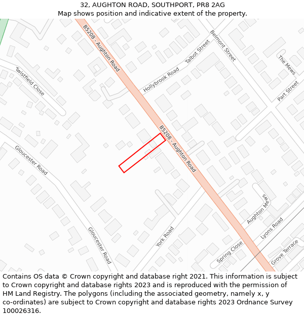 32, AUGHTON ROAD, SOUTHPORT, PR8 2AG: Location map and indicative extent of plot