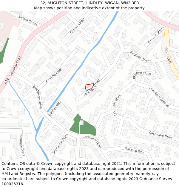 32, AUGHTON STREET, HINDLEY, WIGAN, WN2 3ER: Location map and indicative extent of plot