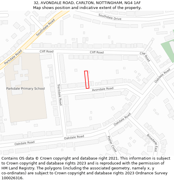 32, AVONDALE ROAD, CARLTON, NOTTINGHAM, NG4 1AF: Location map and indicative extent of plot