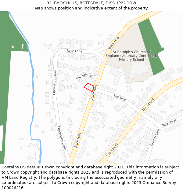 32, BACK HILLS, BOTESDALE, DISS, IP22 1DW: Location map and indicative extent of plot