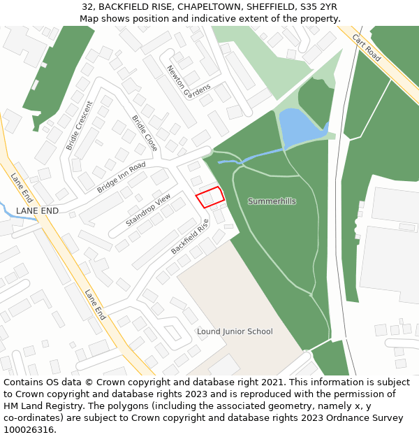 32, BACKFIELD RISE, CHAPELTOWN, SHEFFIELD, S35 2YR: Location map and indicative extent of plot