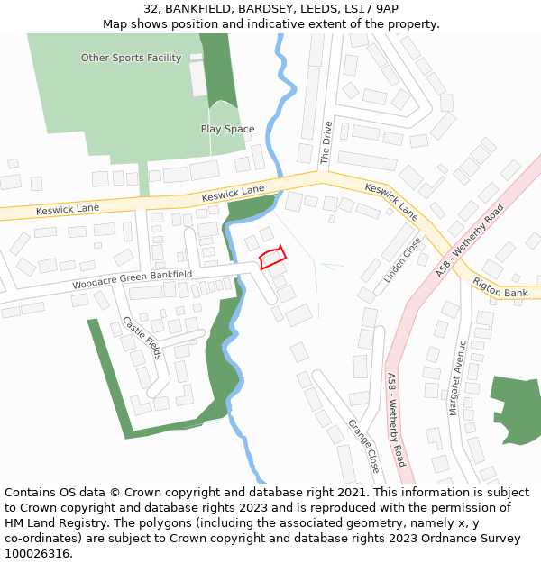 32, BANKFIELD, BARDSEY, LEEDS, LS17 9AP: Location map and indicative extent of plot