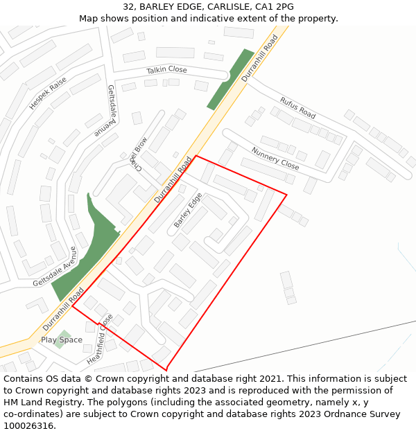 32, BARLEY EDGE, CARLISLE, CA1 2PG: Location map and indicative extent of plot