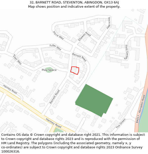 32, BARNETT ROAD, STEVENTON, ABINGDON, OX13 6AJ: Location map and indicative extent of plot