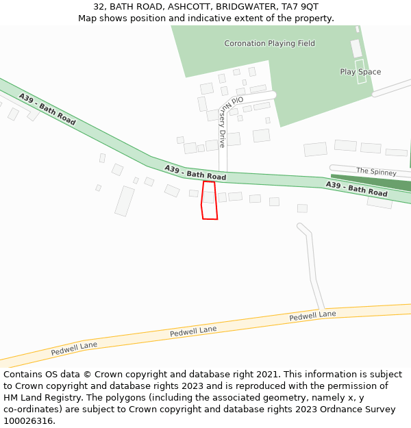 32, BATH ROAD, ASHCOTT, BRIDGWATER, TA7 9QT: Location map and indicative extent of plot