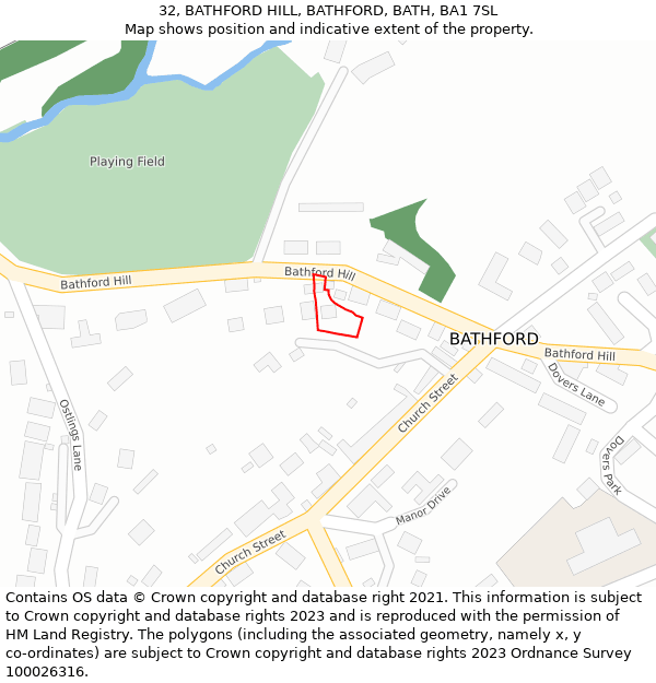 32, BATHFORD HILL, BATHFORD, BATH, BA1 7SL: Location map and indicative extent of plot