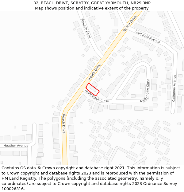 32, BEACH DRIVE, SCRATBY, GREAT YARMOUTH, NR29 3NP: Location map and indicative extent of plot