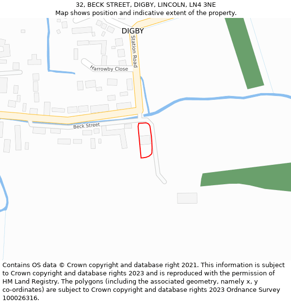 32, BECK STREET, DIGBY, LINCOLN, LN4 3NE: Location map and indicative extent of plot