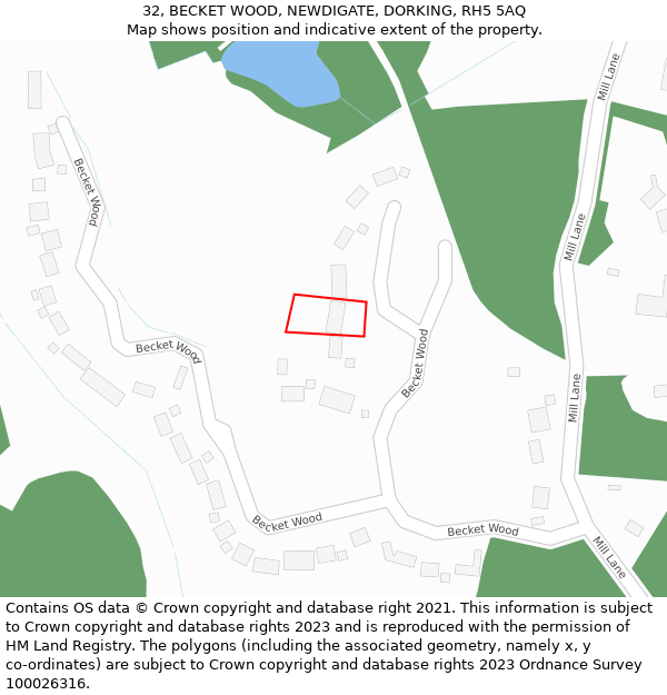 32, BECKET WOOD, NEWDIGATE, DORKING, RH5 5AQ: Location map and indicative extent of plot