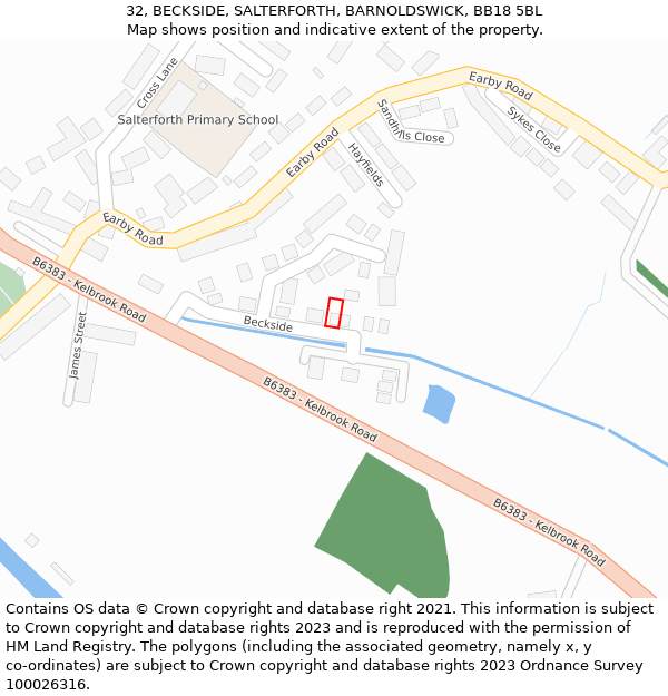 32, BECKSIDE, SALTERFORTH, BARNOLDSWICK, BB18 5BL: Location map and indicative extent of plot