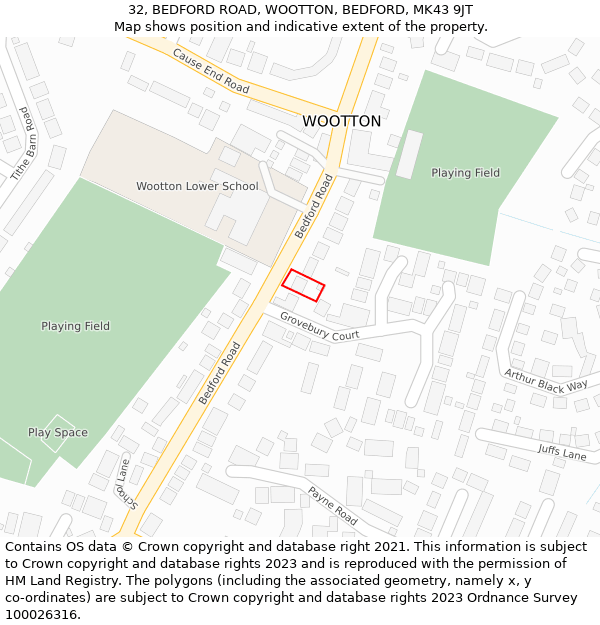 32, BEDFORD ROAD, WOOTTON, BEDFORD, MK43 9JT: Location map and indicative extent of plot