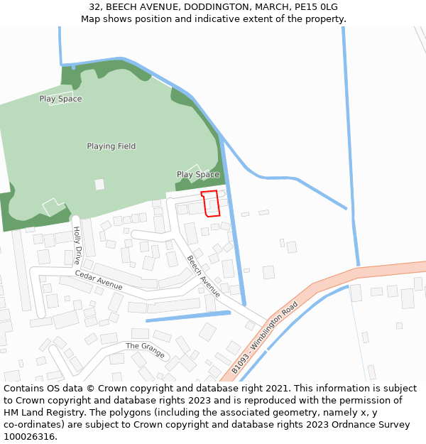 32, BEECH AVENUE, DODDINGTON, MARCH, PE15 0LG: Location map and indicative extent of plot