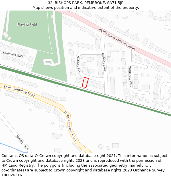 32, BISHOPS PARK, PEMBROKE, SA71 5JP: Location map and indicative extent of plot