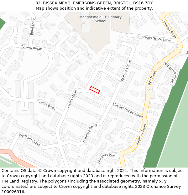 32, BISSEX MEAD, EMERSONS GREEN, BRISTOL, BS16 7DY: Location map and indicative extent of plot