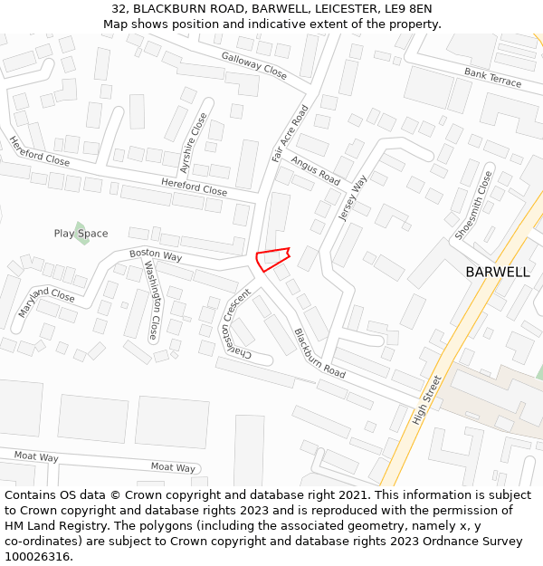 32, BLACKBURN ROAD, BARWELL, LEICESTER, LE9 8EN: Location map and indicative extent of plot
