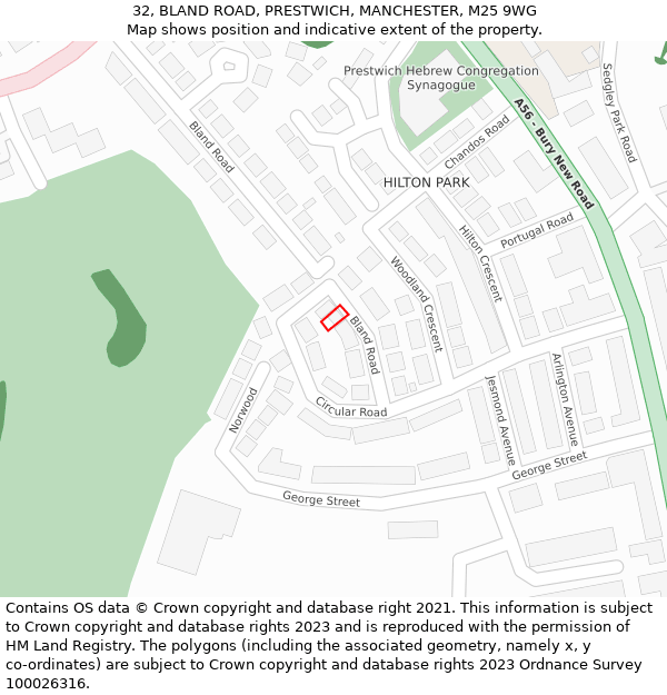 32, BLAND ROAD, PRESTWICH, MANCHESTER, M25 9WG: Location map and indicative extent of plot