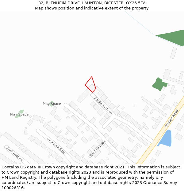 32, BLENHEIM DRIVE, LAUNTON, BICESTER, OX26 5EA: Location map and indicative extent of plot