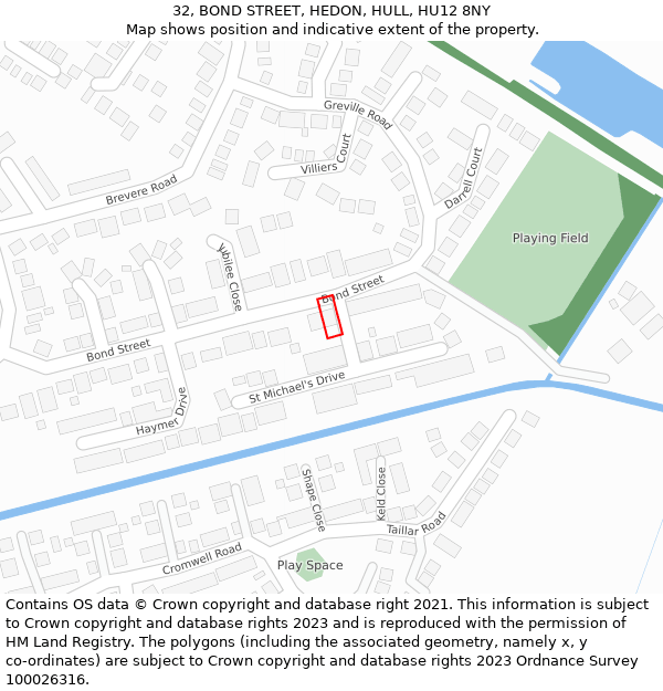 32, BOND STREET, HEDON, HULL, HU12 8NY: Location map and indicative extent of plot
