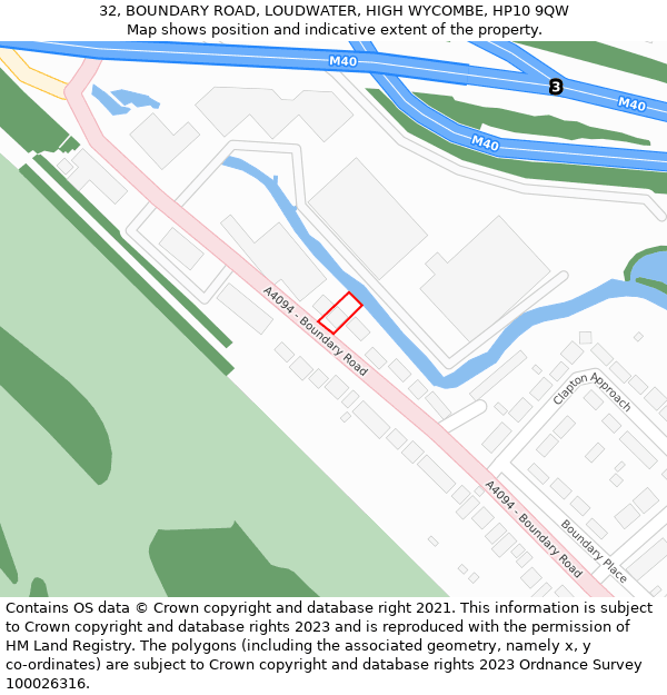 32, BOUNDARY ROAD, LOUDWATER, HIGH WYCOMBE, HP10 9QW: Location map and indicative extent of plot