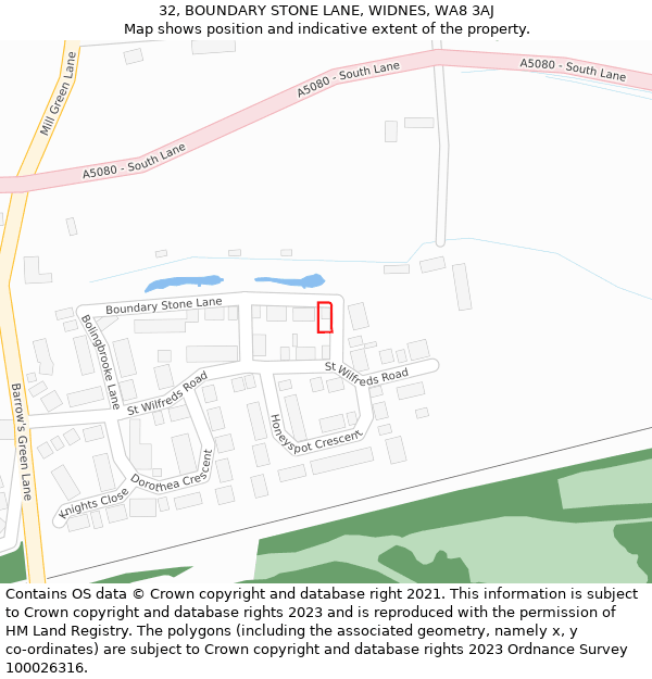 32, BOUNDARY STONE LANE, WIDNES, WA8 3AJ: Location map and indicative extent of plot