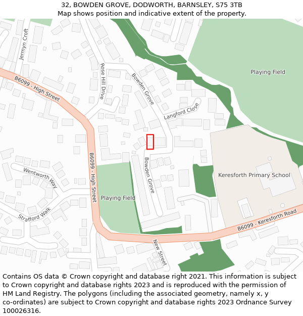 32, BOWDEN GROVE, DODWORTH, BARNSLEY, S75 3TB: Location map and indicative extent of plot