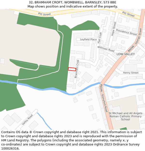 32, BRAMHAM CROFT, WOMBWELL, BARNSLEY, S73 8BE: Location map and indicative extent of plot