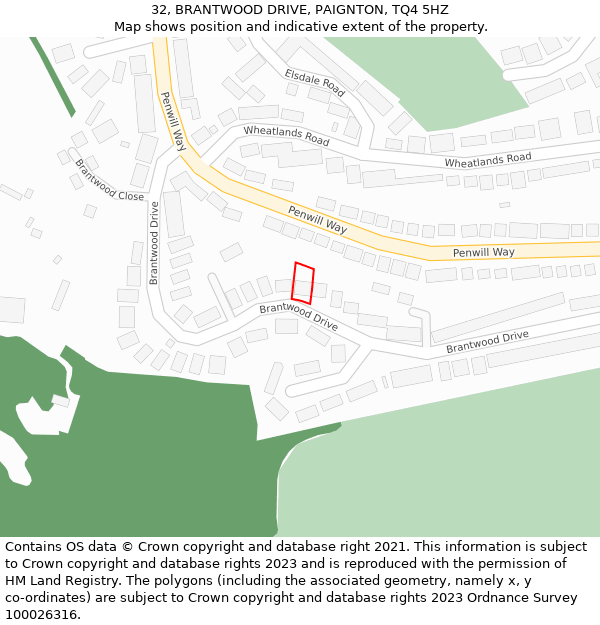 32, BRANTWOOD DRIVE, PAIGNTON, TQ4 5HZ: Location map and indicative extent of plot