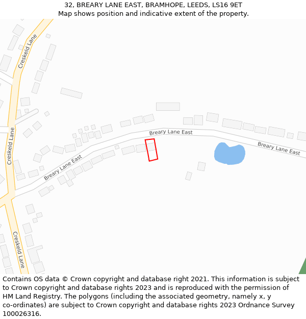32, BREARY LANE EAST, BRAMHOPE, LEEDS, LS16 9ET: Location map and indicative extent of plot