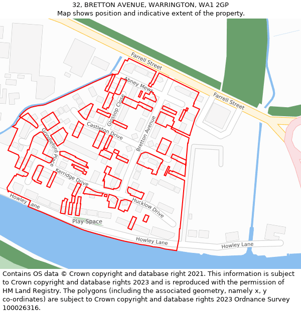 32, BRETTON AVENUE, WARRINGTON, WA1 2GP: Location map and indicative extent of plot
