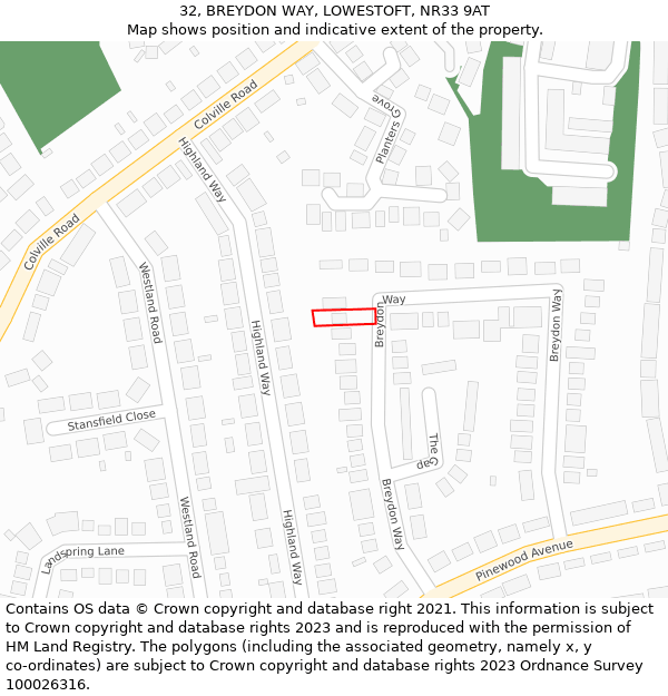 32, BREYDON WAY, LOWESTOFT, NR33 9AT: Location map and indicative extent of plot