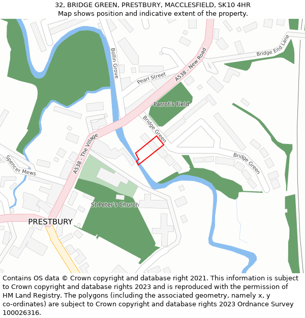 32, BRIDGE GREEN, PRESTBURY, MACCLESFIELD, SK10 4HR: Location map and indicative extent of plot