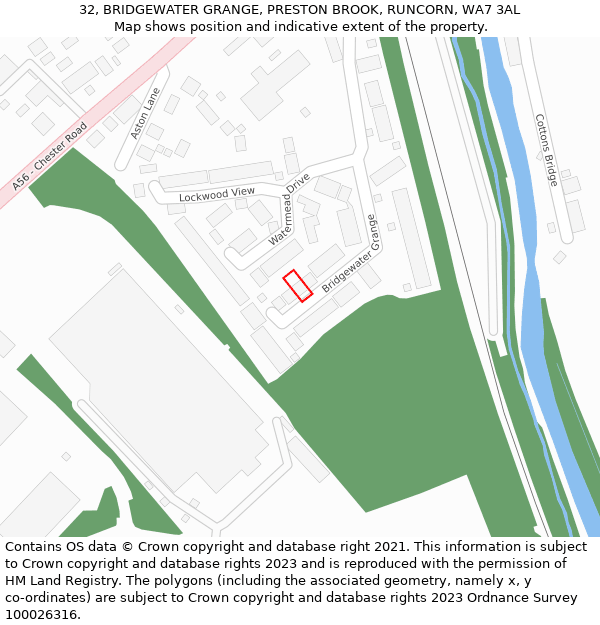 32, BRIDGEWATER GRANGE, PRESTON BROOK, RUNCORN, WA7 3AL: Location map and indicative extent of plot