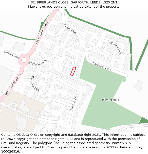 32, BRIERLANDS CLOSE, GARFORTH, LEEDS, LS25 2NT: Location map and indicative extent of plot