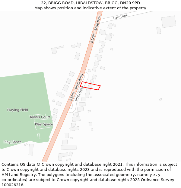 32, BRIGG ROAD, HIBALDSTOW, BRIGG, DN20 9PD: Location map and indicative extent of plot
