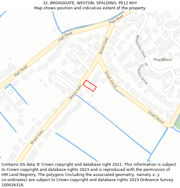 32, BROADGATE, WESTON, SPALDING, PE12 6HY: Location map and indicative extent of plot